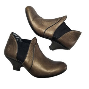 FLY London Bronze Kitten Heel  Ankle Booties Victorian 38